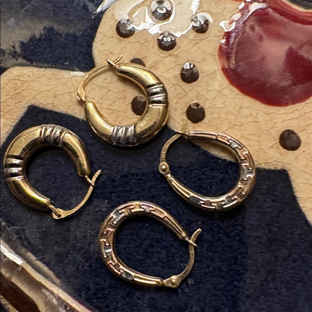 Bundle (2) pairs of  solid gold hoop earrings